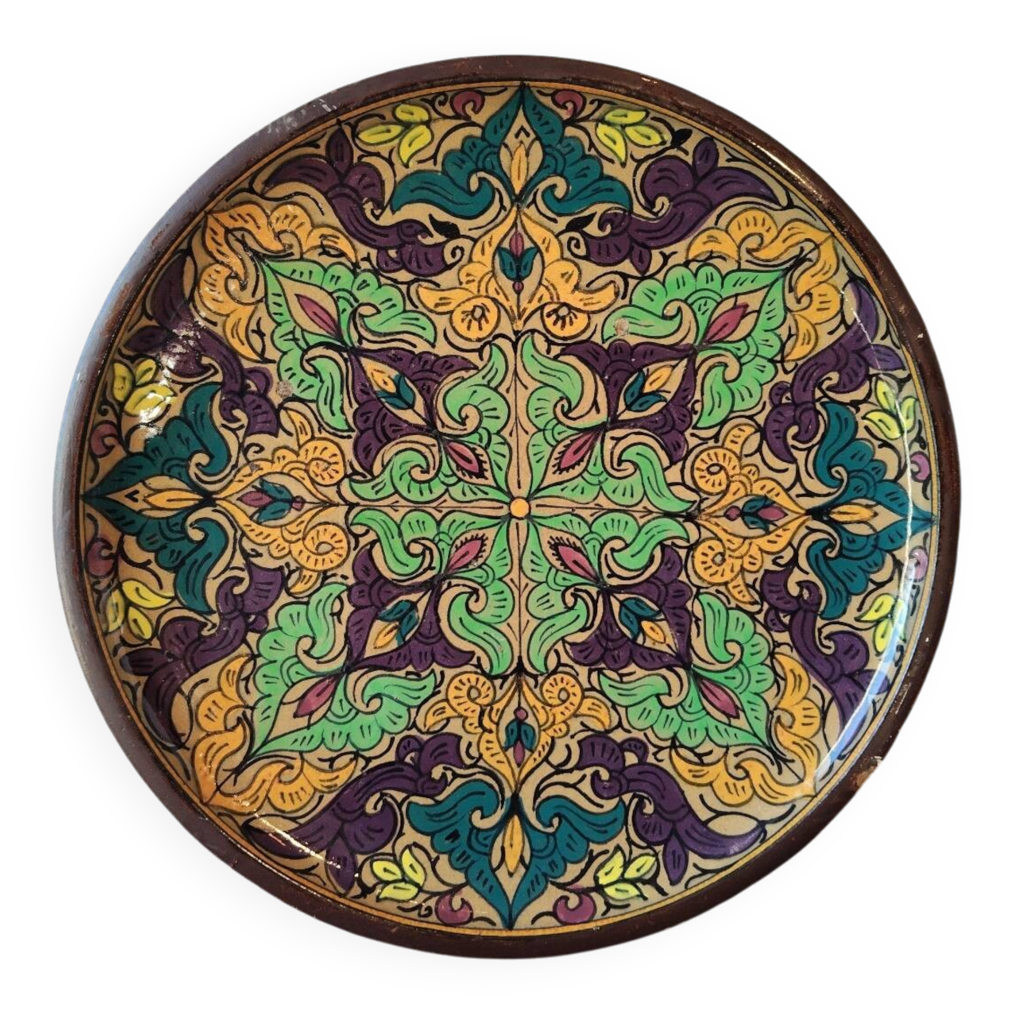Large artisanal plate from Fès – 38 cm – Painted Moroccan ceramic