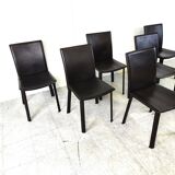 Vintage brown leather dining chairs, 1980s