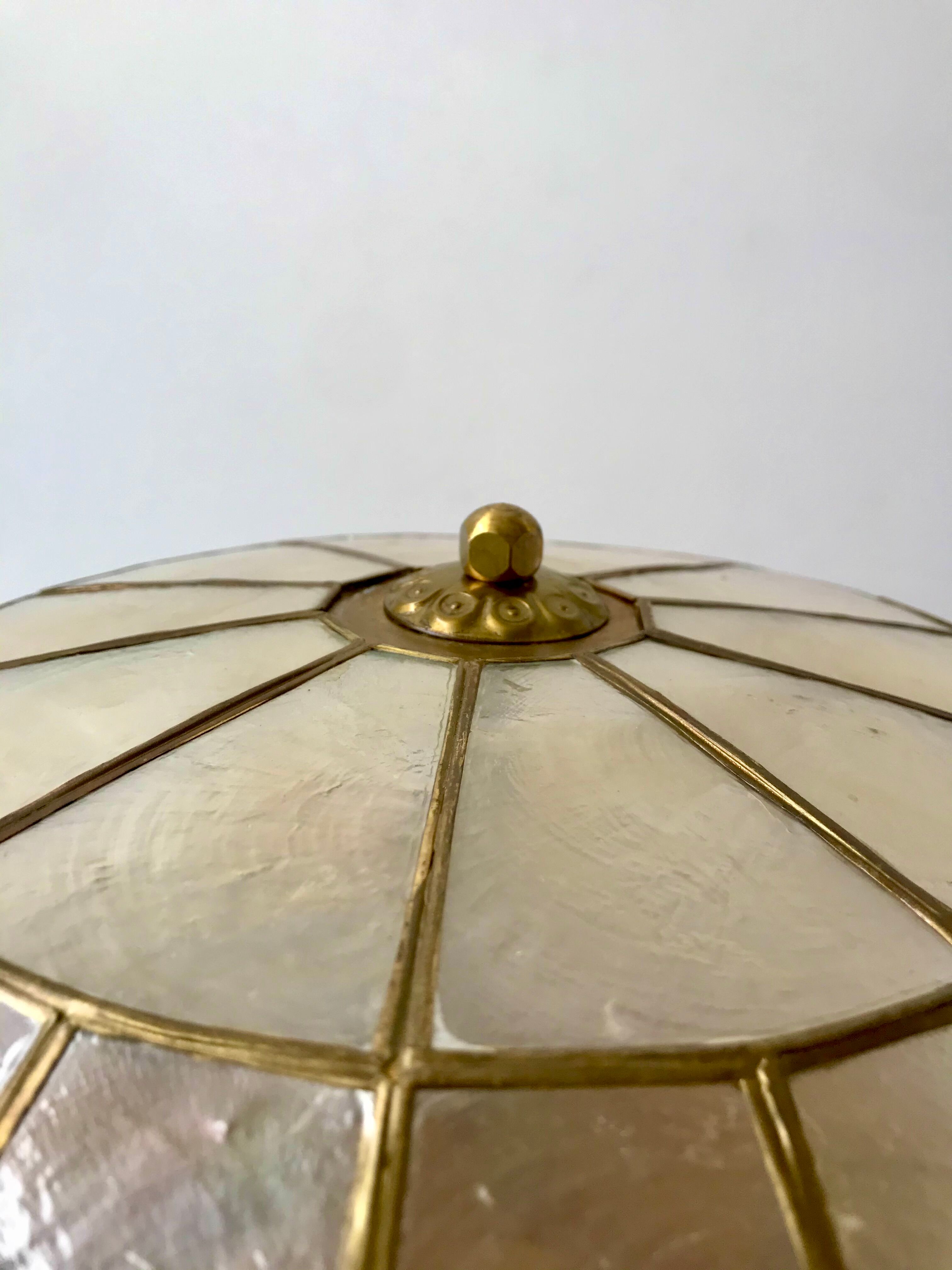 Ceiling lamp in mother-of-pearl and brass two fires 50s