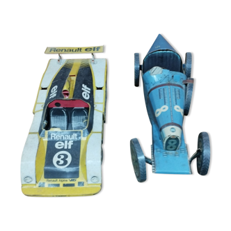 Old cardboard model: 2 cars bugatti lesney type 35 and renault alpine a442