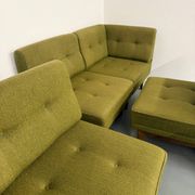 Vintage modular Scandinavian design green fabric corner sofa 1960s