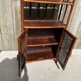 Library shelf, vintage rattan storage unit and canning.