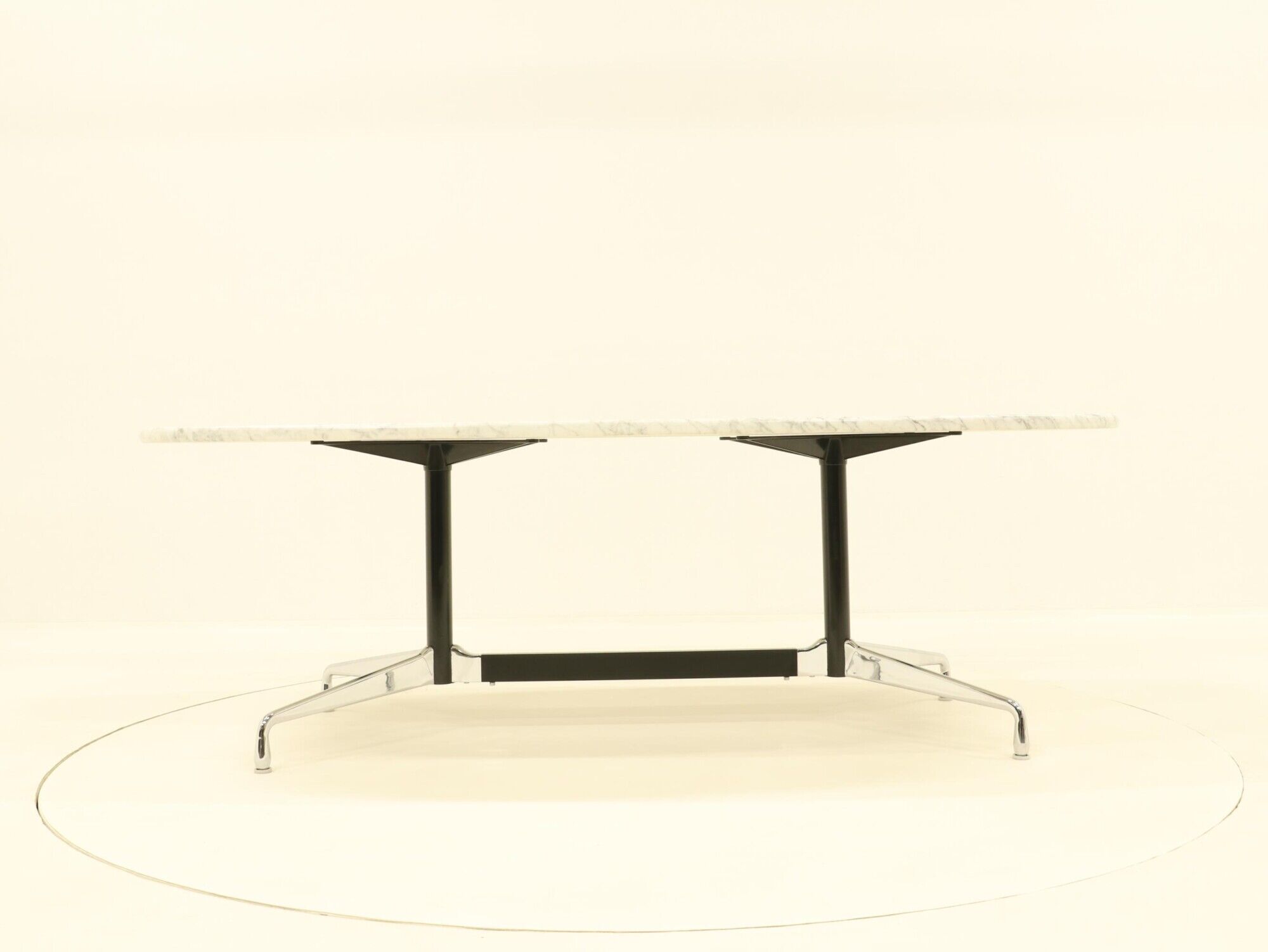Eames Segmented Oval Dining Table in White Marble & Stainless Steel