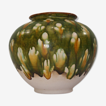 Pot de fleur céramique Sancai polychrome vintage