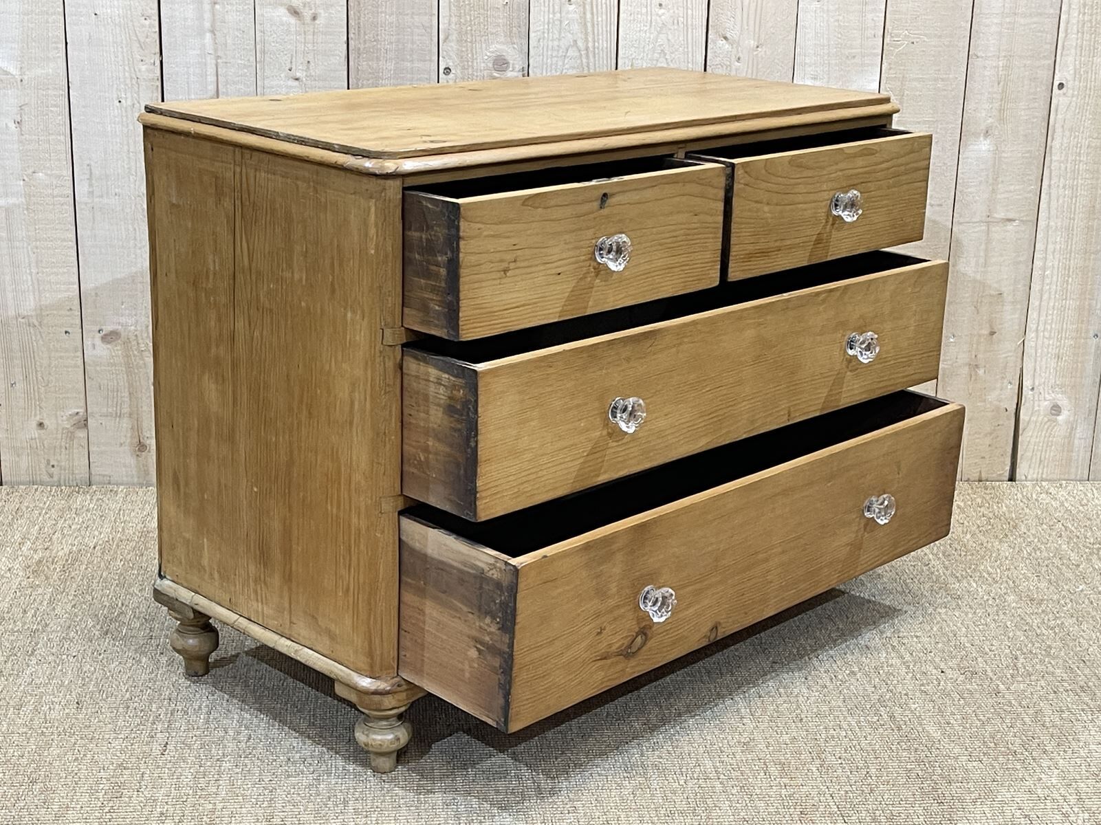 Nineteenth century Victorian chest of drawers in fir and glass buttons