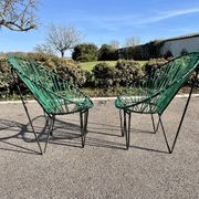 Pair of garden chairs Acapulco 1950 vintage scoubidou metal heaters