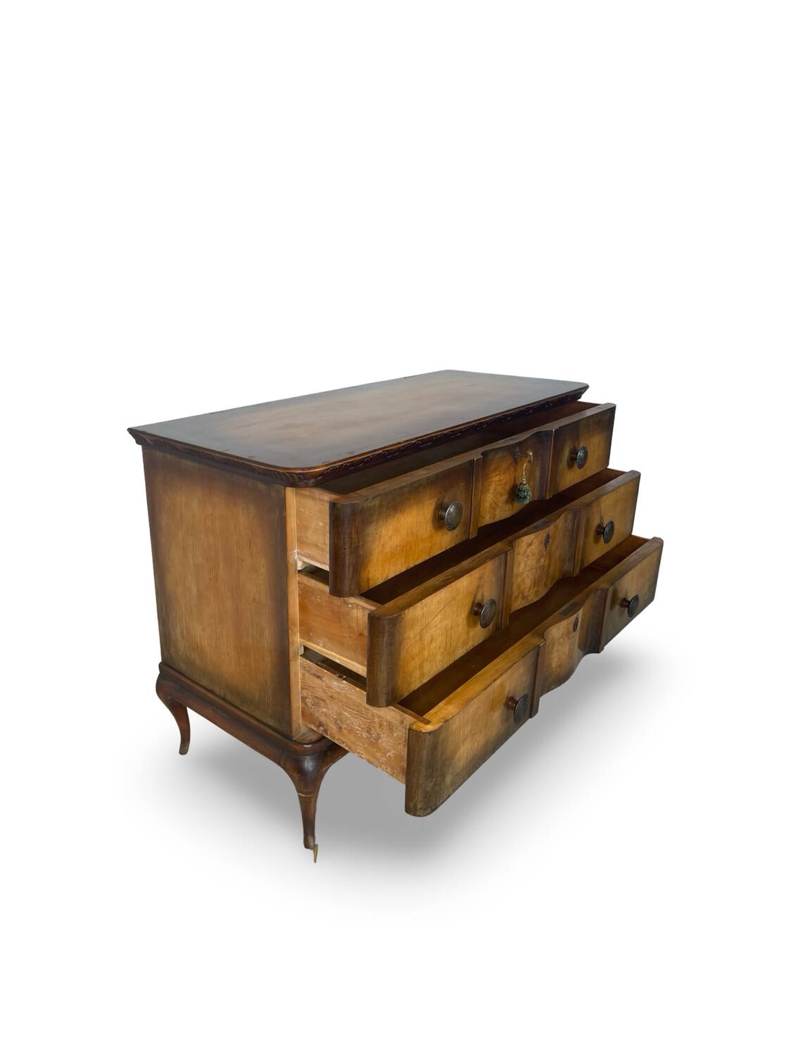 Commode italienne en placage et bois massif de noyer, années 1940-1950