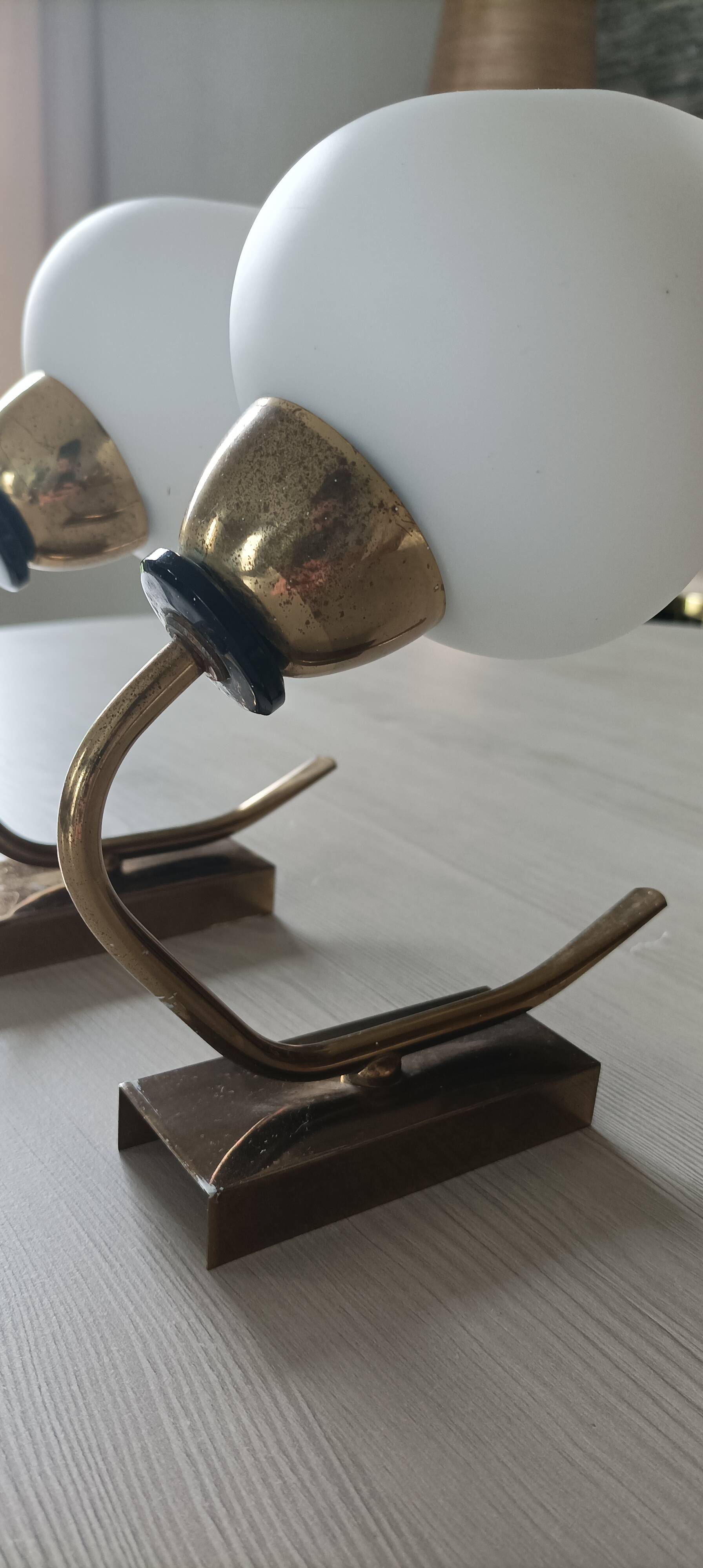 Vintage arlus wall lights in brass and glass 1950