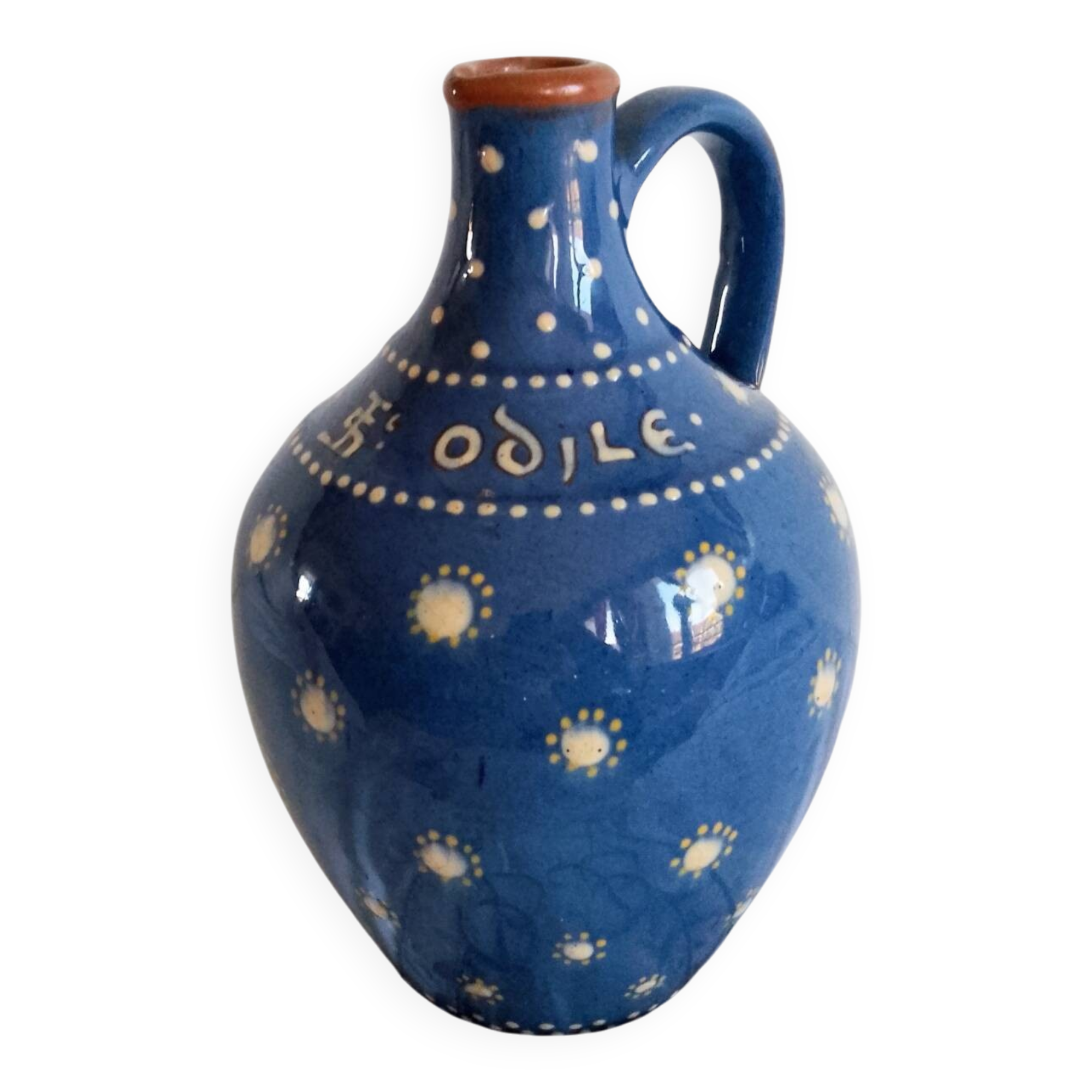 Varnished terracotta pitcher, Alsatian. Clo Saint Odile OBERNAY.
