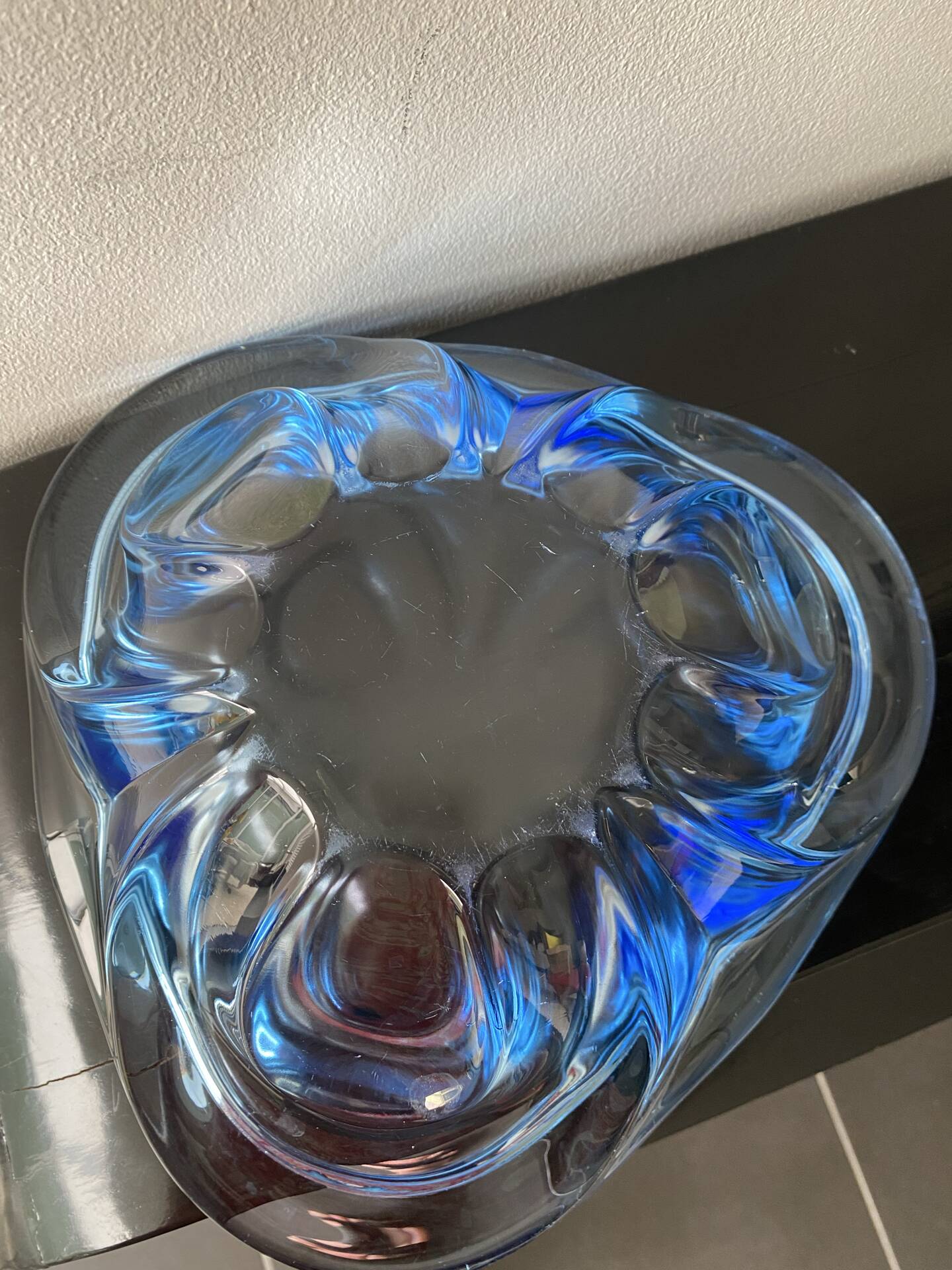 Large light blue Murano fruit bowl