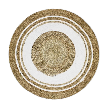 Round jute and cotton rug in white and beige, 70 cm.