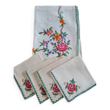Tea tablecloth with cross stitch embroidery and 4 matching napkins