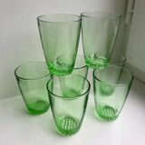 set of 7 water glasses Made in France green glass 70s