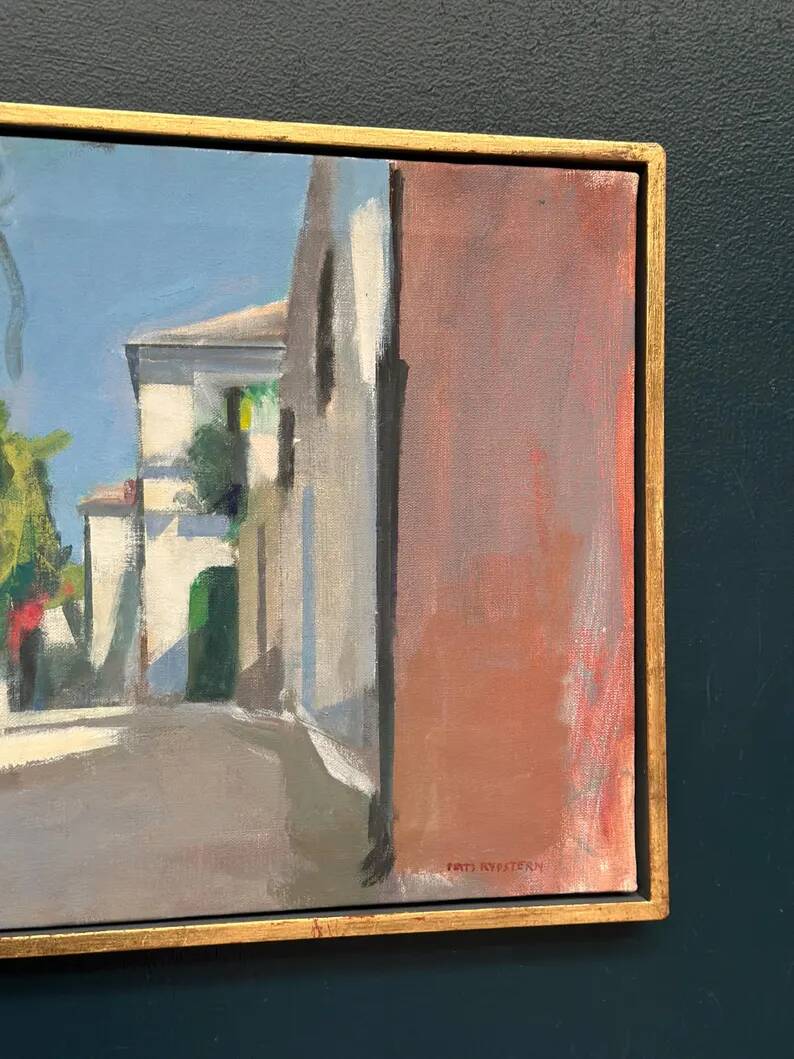 Original Swedish Oil on Canvas – “Town” by Mats Rydstern – Signed – Vintage & Framed – 37 × 49 cm (14.6" × 19.3")