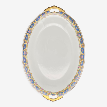 Plat ovale en porcelaine Limoges Marine et petites roses