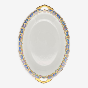 Oval porcelain dish Limoges Marine and small roses
