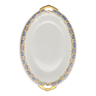 Plat ovale en porcelaine Limoges Marine et petites roses