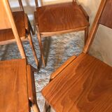 Set of 6 vintage wooden stackable chairs compass legs Germany 1960's