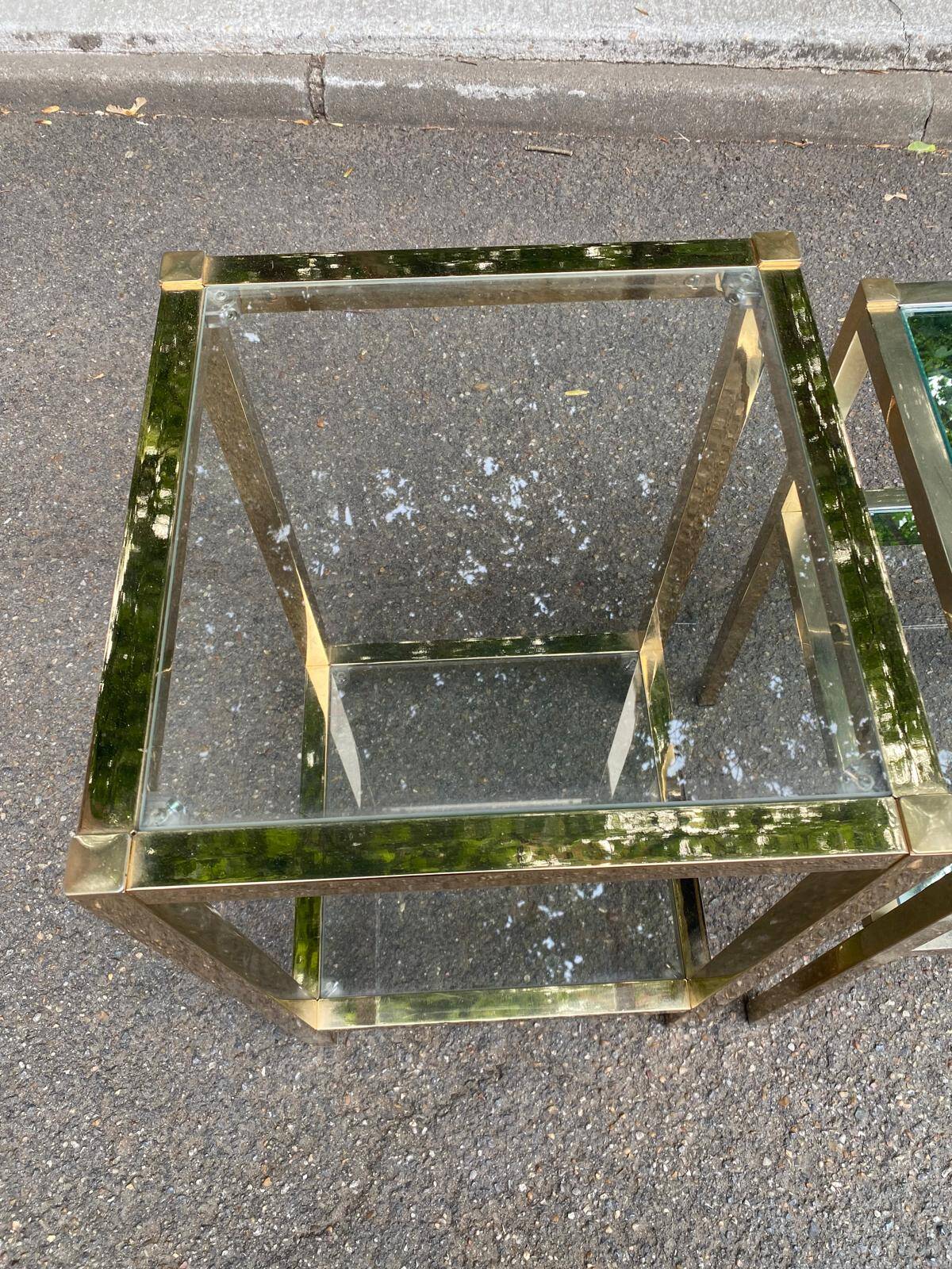 2 bedside tables, end tables in brass and transparent glass Maison Ja
