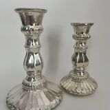 Pair of eglomisé glass candle holders, party decoration