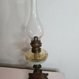 Kerosene lamp in bronze and enamelled glass