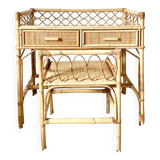 Bureau en rotin vintage avec tabouret