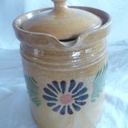 Milk jar / cream & its lid terracotta varnished Savoyard folk art chalet deco collector