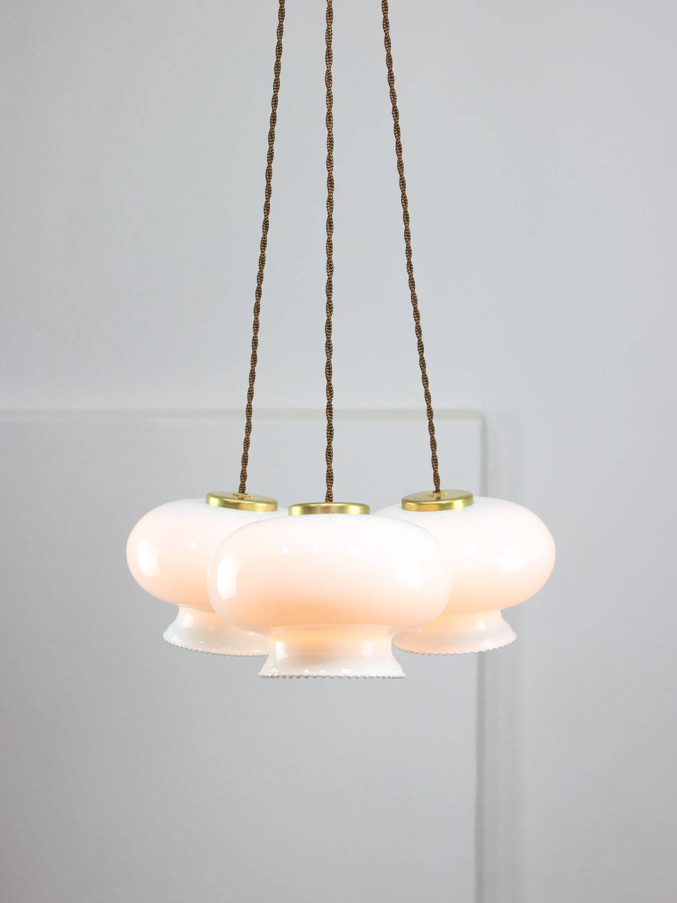 Mid-Century Italian Opaline Glass & Brass Pendant Lamp, set of 3