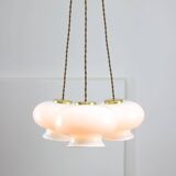 Mid-Century Italian Opaline Glass & Brass Pendant Lamp, set of 3