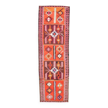 Pink & Brown Turkish Kilim Runner Rug, 100x328Cm