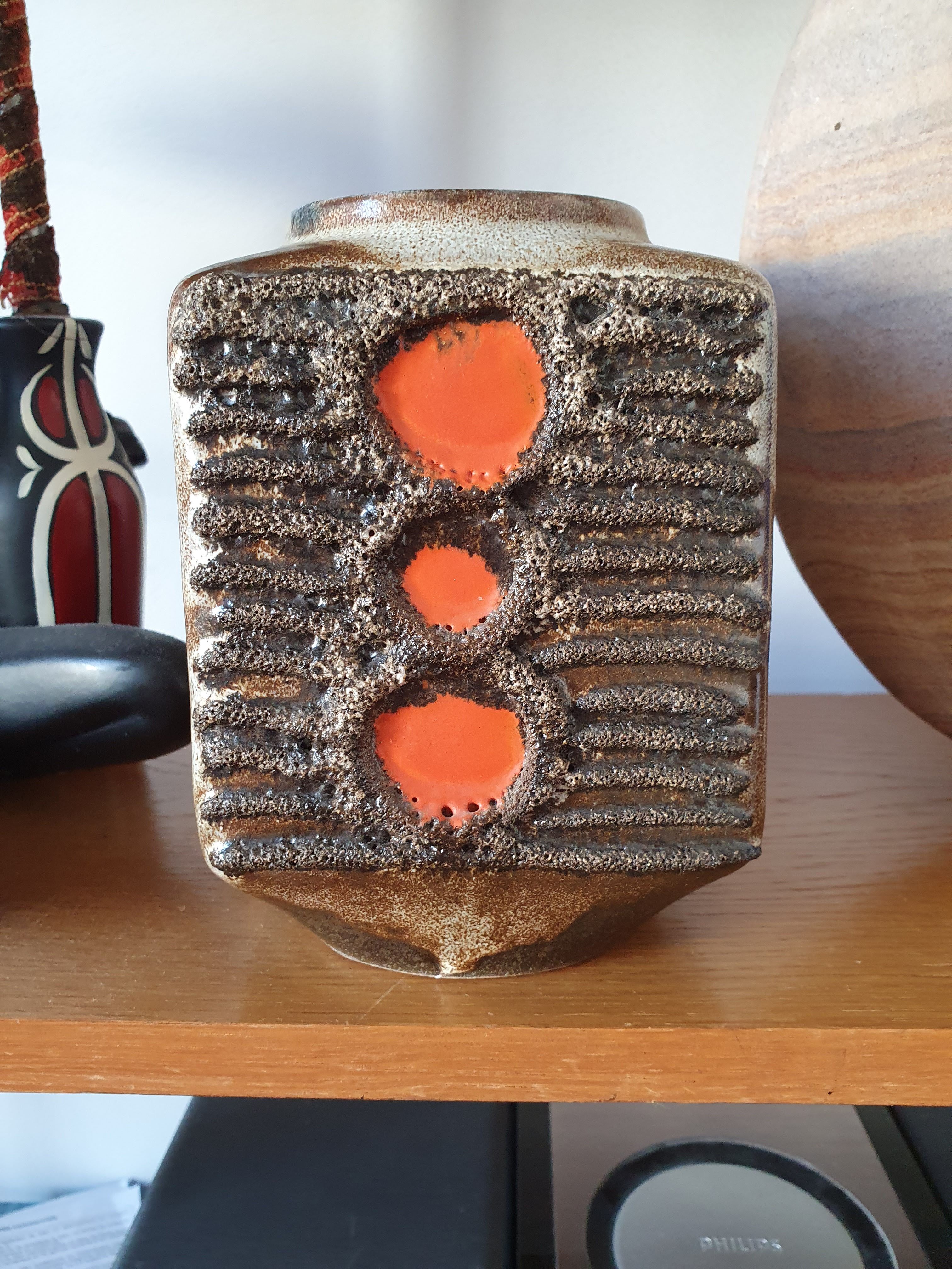 Vase Fat Lava Veb Strehla Keramik, GDR, 1960/70