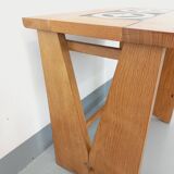 Vintage Guillerme and Chambron coffee and side table in solid oak and ceramic from the 50s and 60s