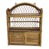 Petite étagère murale rotin  à 2 portes vintage 1970