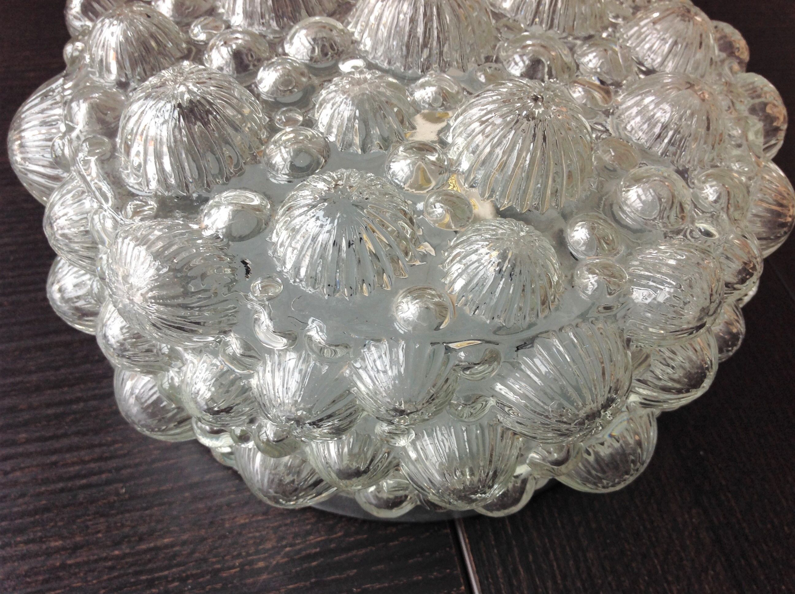 Round ceiling lamp in vintage bubbled glass 60s-70s