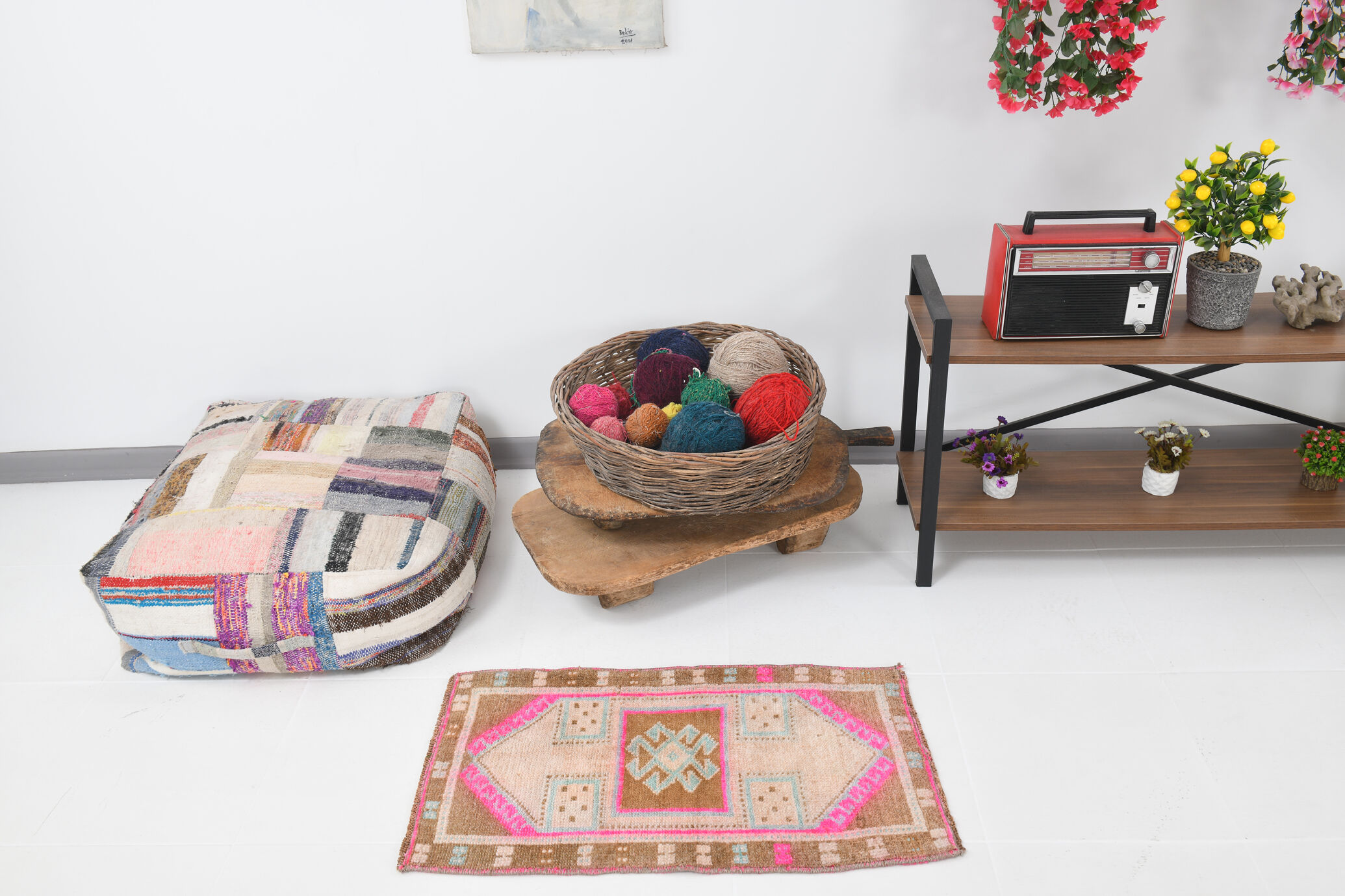 Handmade Wool İn Vintage Door Mat Rug