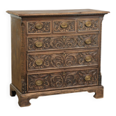 Richly carved English oak chest of drawers from the 18th century