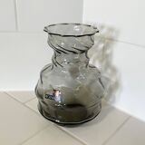 Smoky Gray Regenhütte Vase with Swirled Ribbing, German Handblown Glass