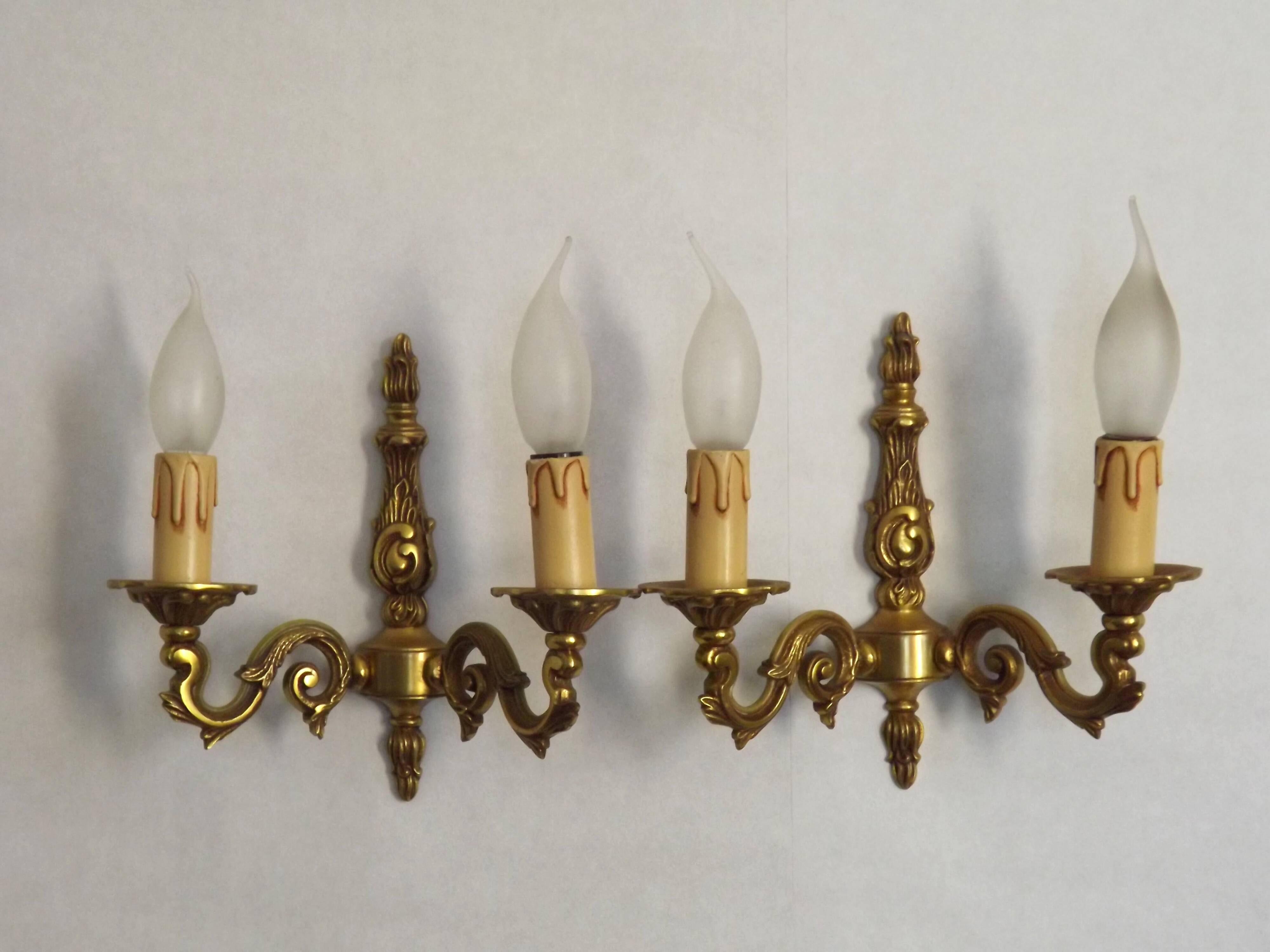 Pair of French Traditional Style Bronze Mid Century Double Wall Lights