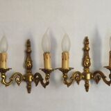 Pair of French Traditional Style Bronze Mid Century Double Wall Lights