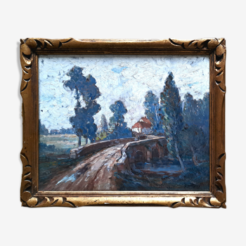 Tableau ancien huile sur panneau signé Montagney