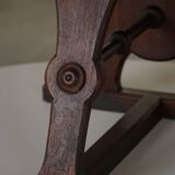 Scandinavian armchair in solid oak with cushion, folk art, early 19th century.