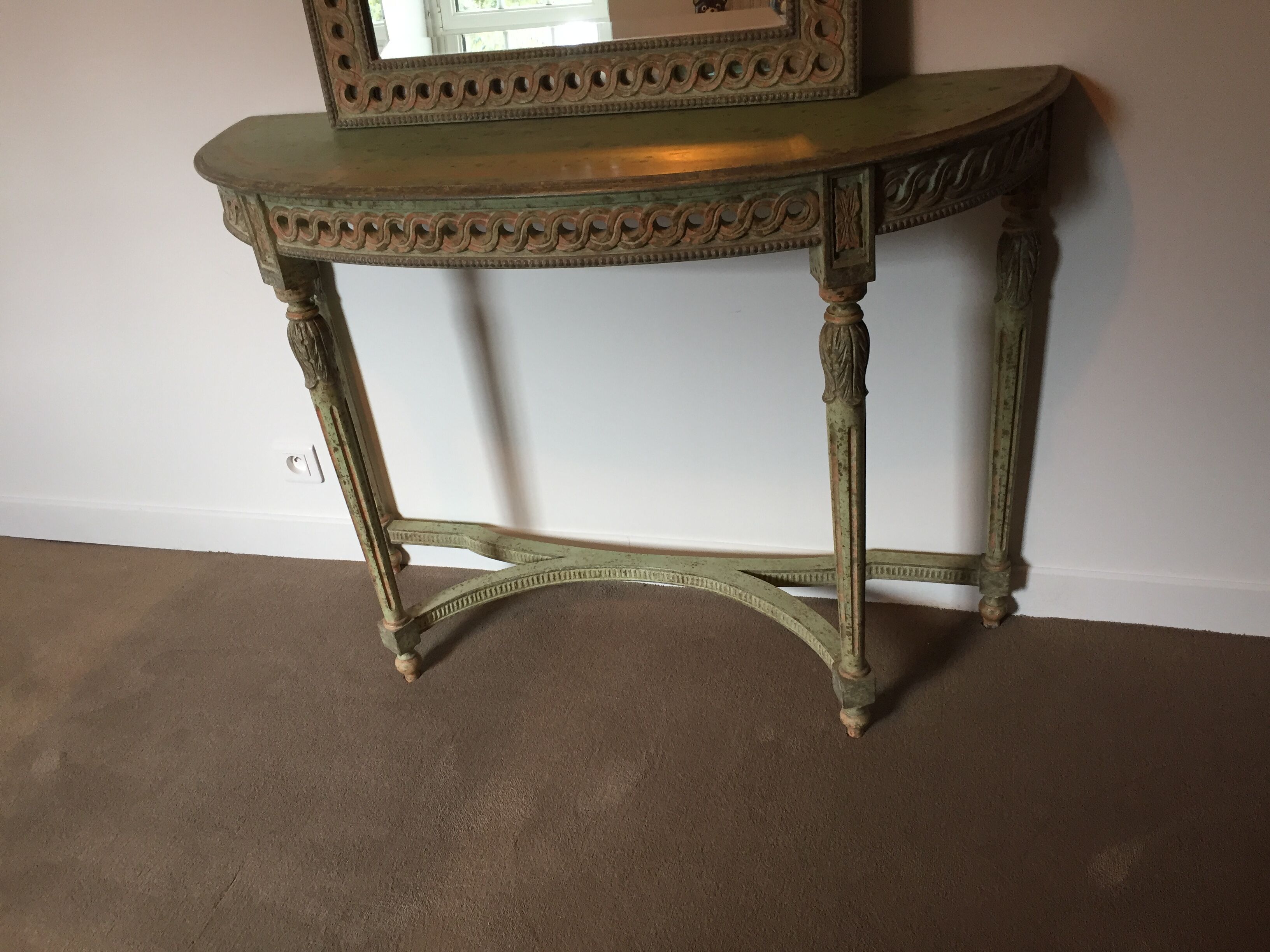 Diptyque console et miroir Louis XVI en bois