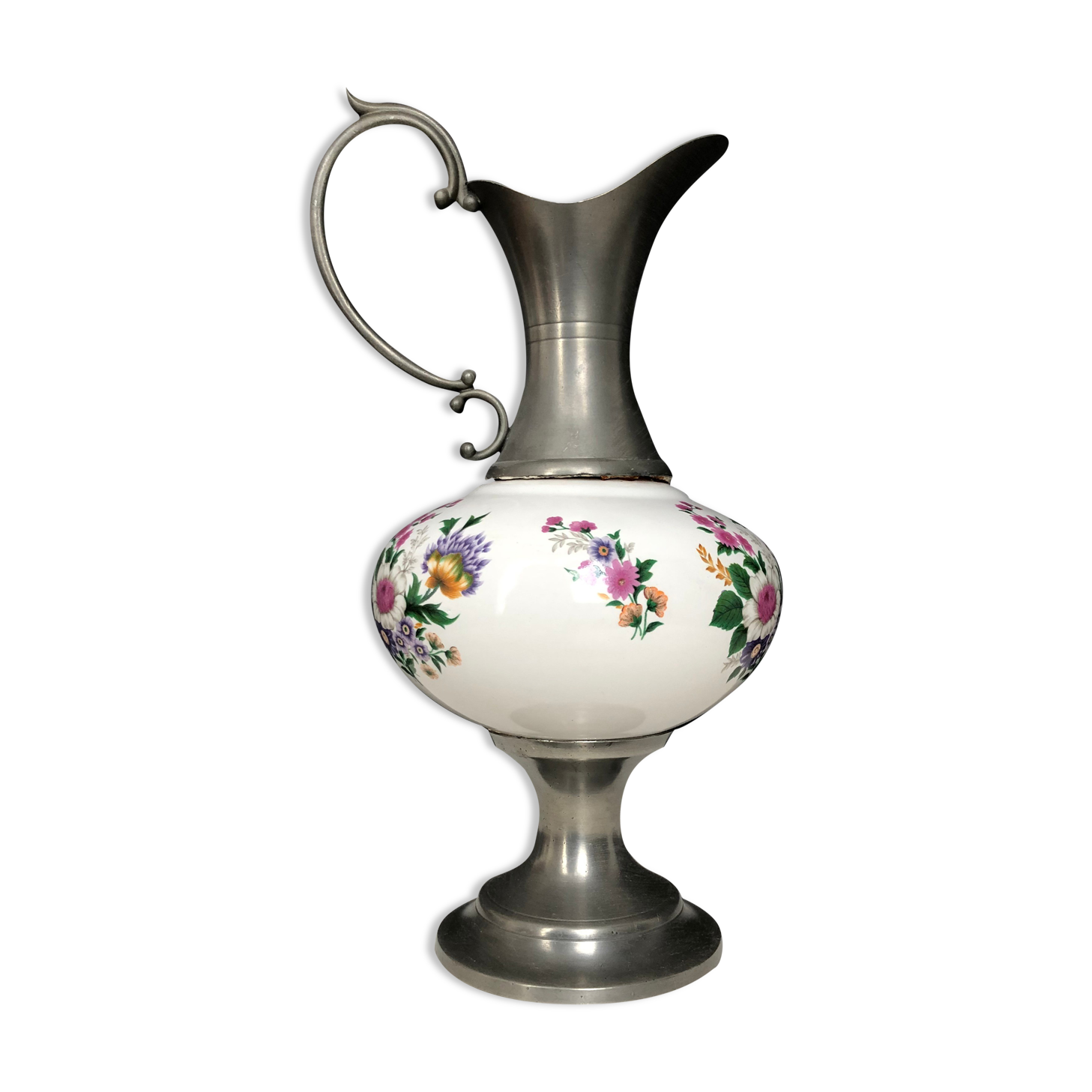 Ceramic and tin pitcher