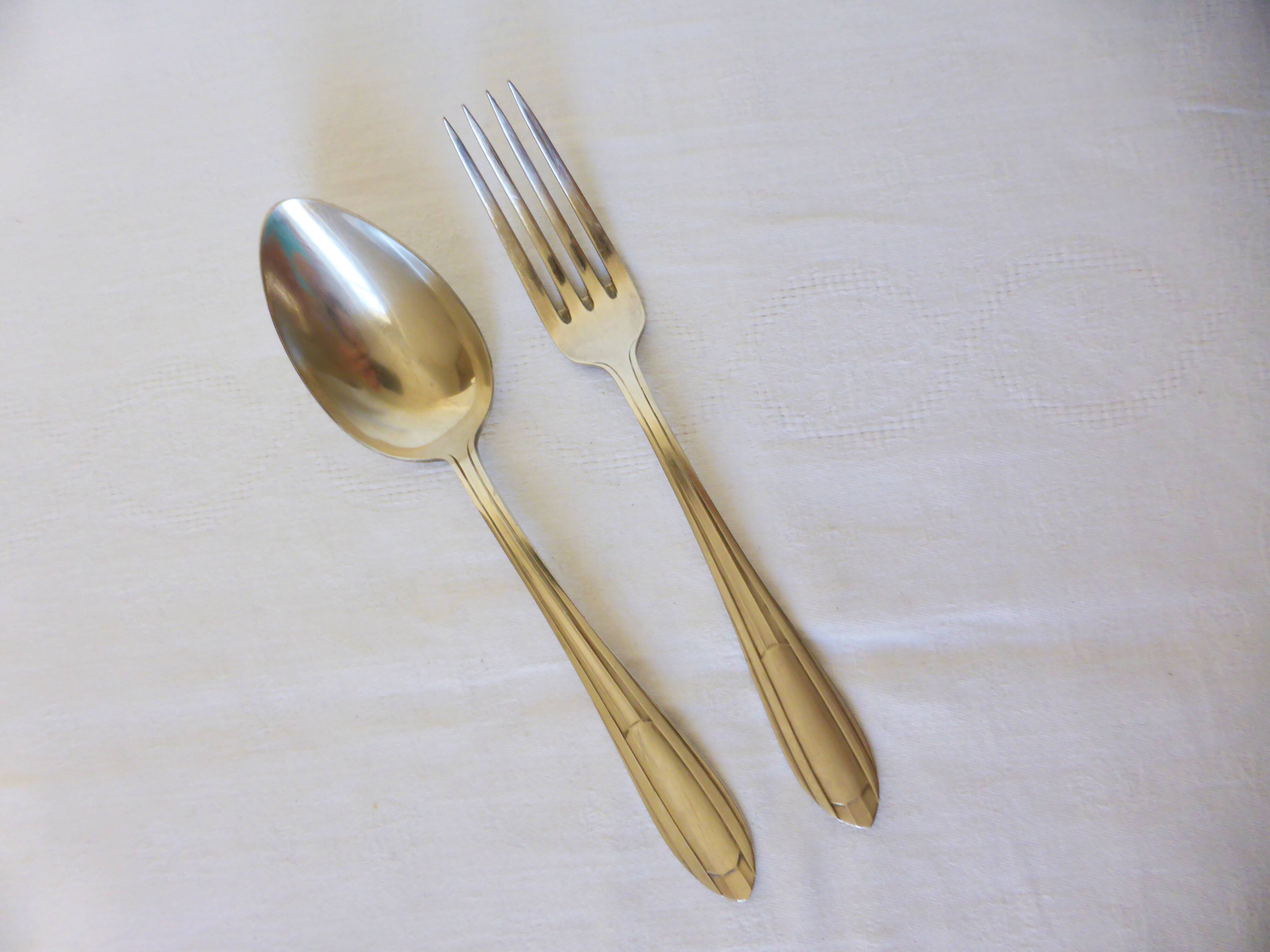 1 vintage silver plated soup spoon and fork
