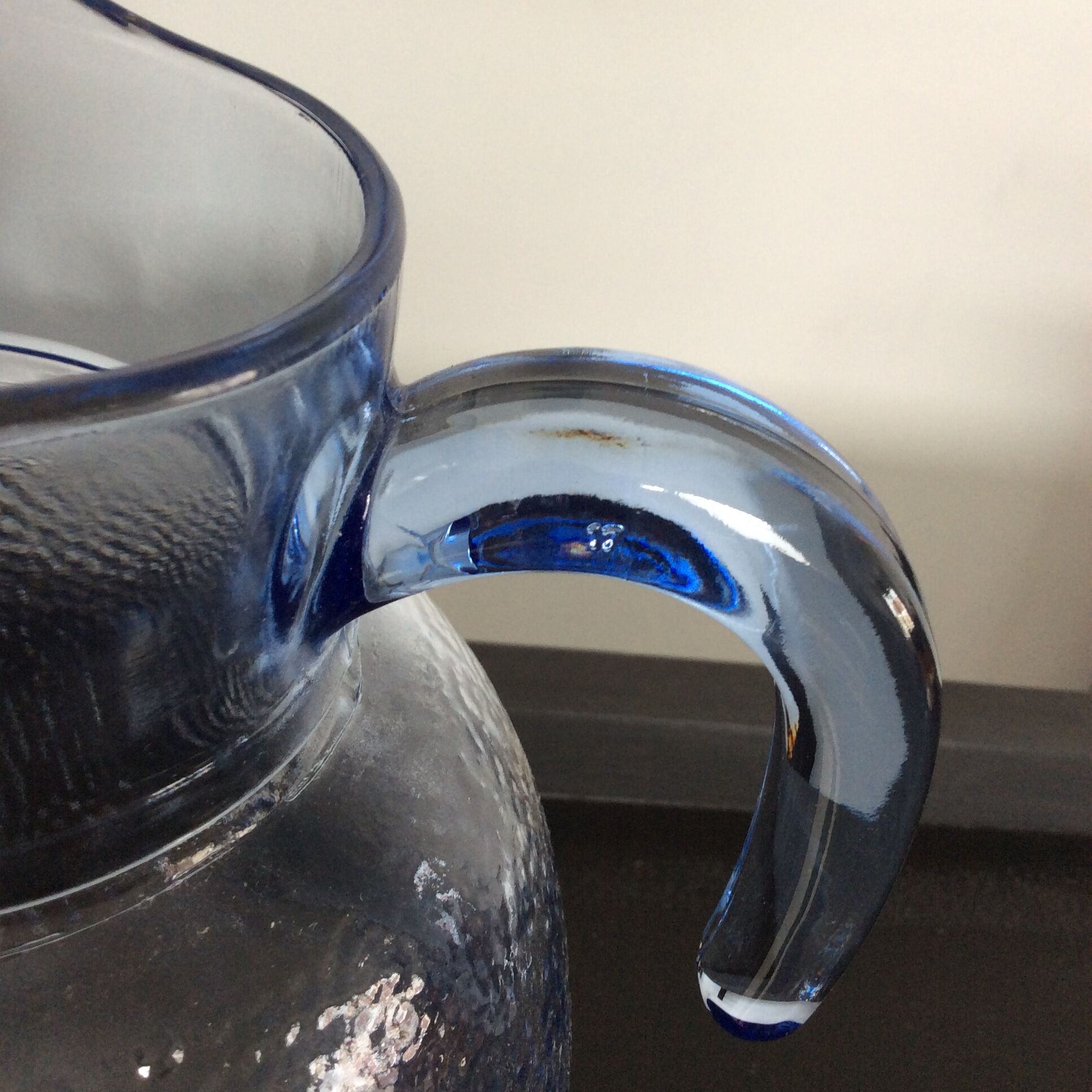 Vintage pitcher textured blue glass ball from the 70s and 80s