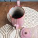 Antique pink enamel coffee pot – Hand-painted floral decoration – 1920s