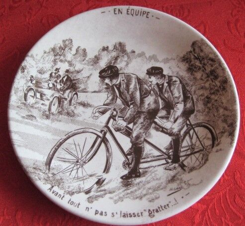 6 decorative plates "bike" sarreguemines