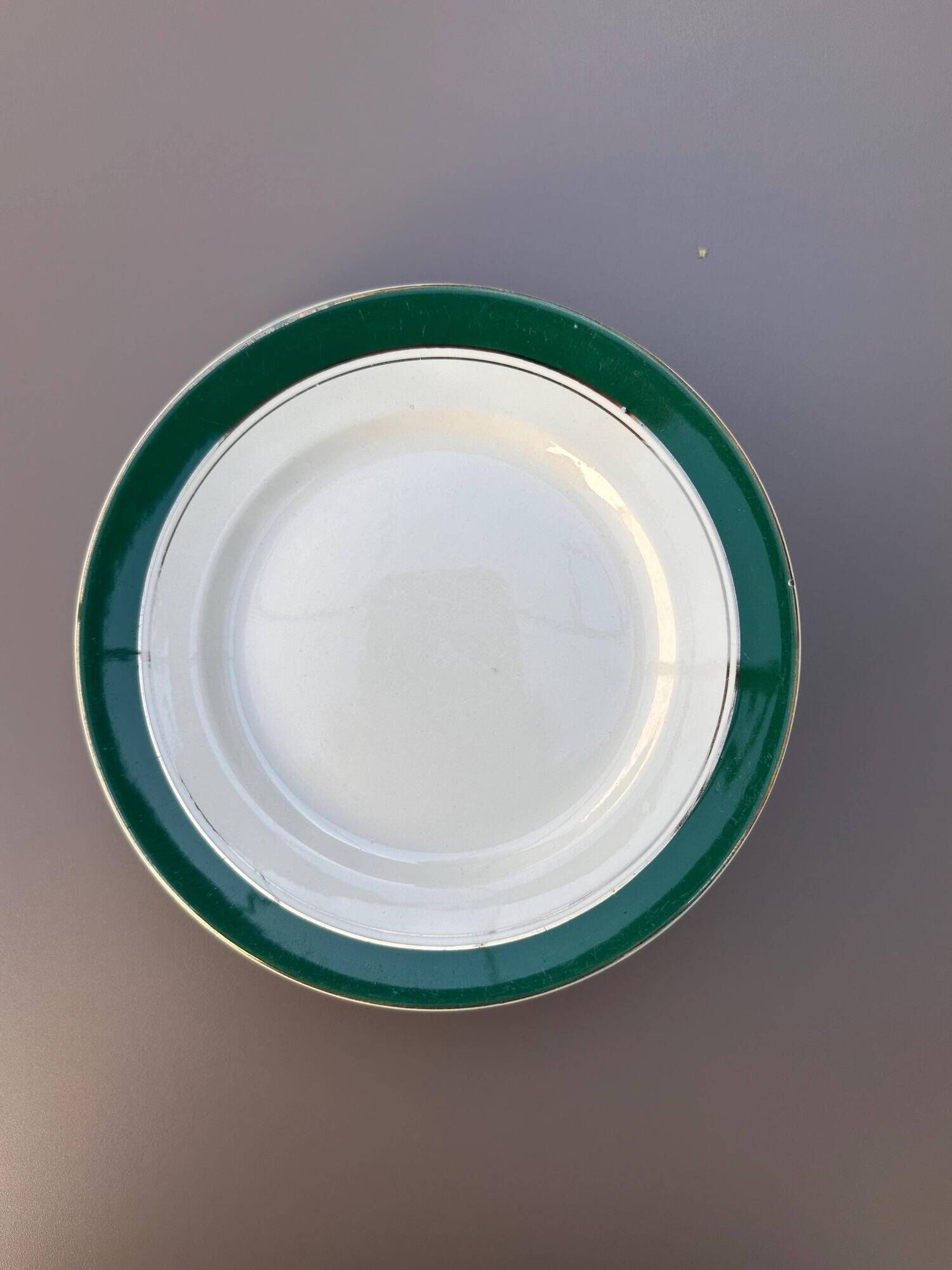 Dessert plates earthenware Digoin Sarreguemines Savoie green/gold, set of 9