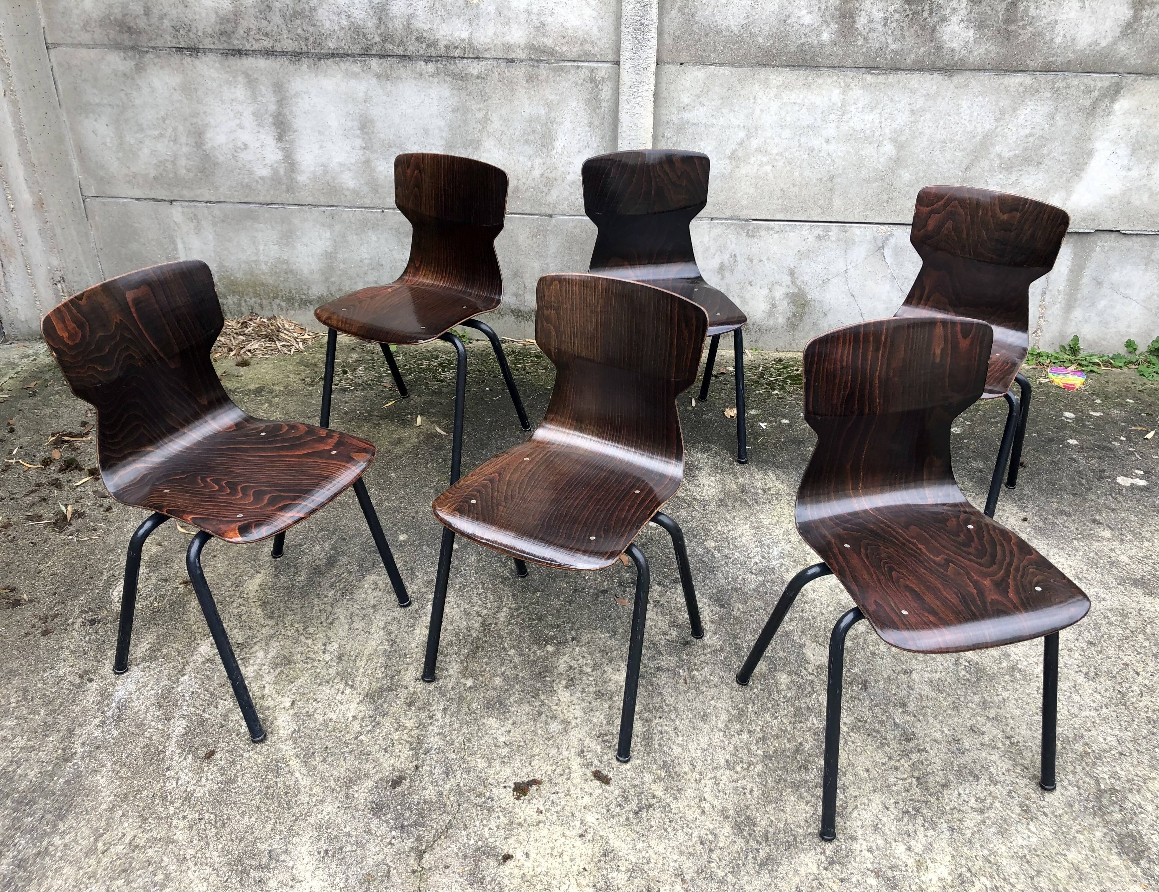 Lot de 6 chaises vintage Eromes E5