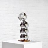 Modern eyeball chrome lamp with wooden base, 1960s